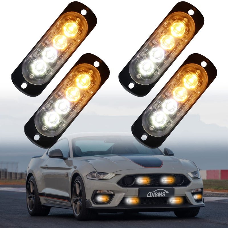DIBMS 4x LED Emergency Strobe Lights Bar, 4 LED Amber White Warning Flashing Caution Construction Hazard Light Bar For Car Truck Van Off Road Vehicle ATV SUV - Image 1